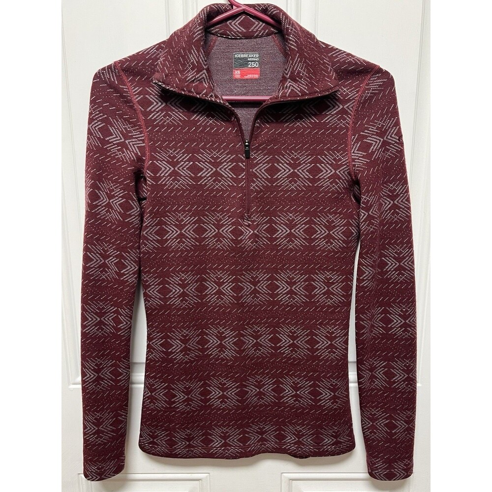 Icebreaker Merino Wool 250 Vertex Long Sleeve Half Zip Top XS Crystal Redwood